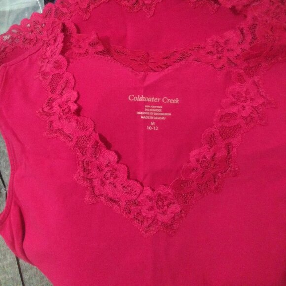 Elegant Red Lace Trim Sleeveless Blouse – Coldwater Creek, Size M (10-12) - Picture 2 of 8